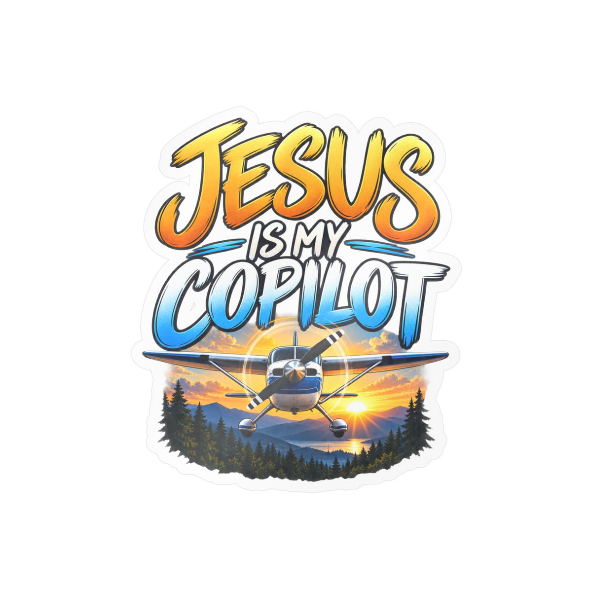 Jesus Is My Copilot – Mountain Sunset Christian Vinyl Sticker