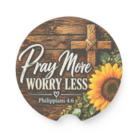 Pray More Worry Less Christian Soapstone Car Coaster