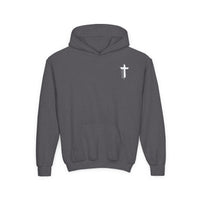 Youth Hoodie — "Strong & Courageous" Inspirational Christian Sweatshirt (Joshua 1:9)