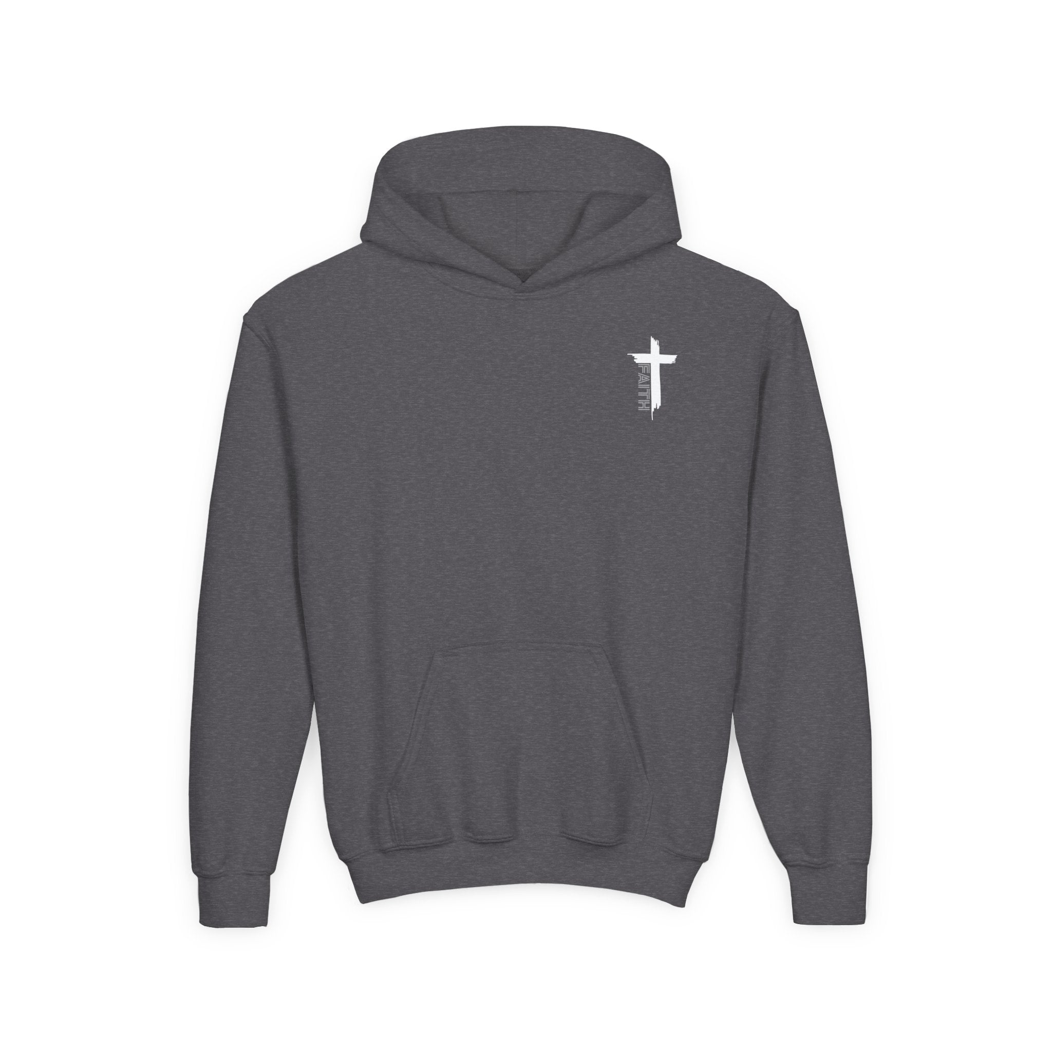 Youth Hoodie — "Strong & Courageous" Inspirational Christian Sweatshirt (Joshua 1:9)