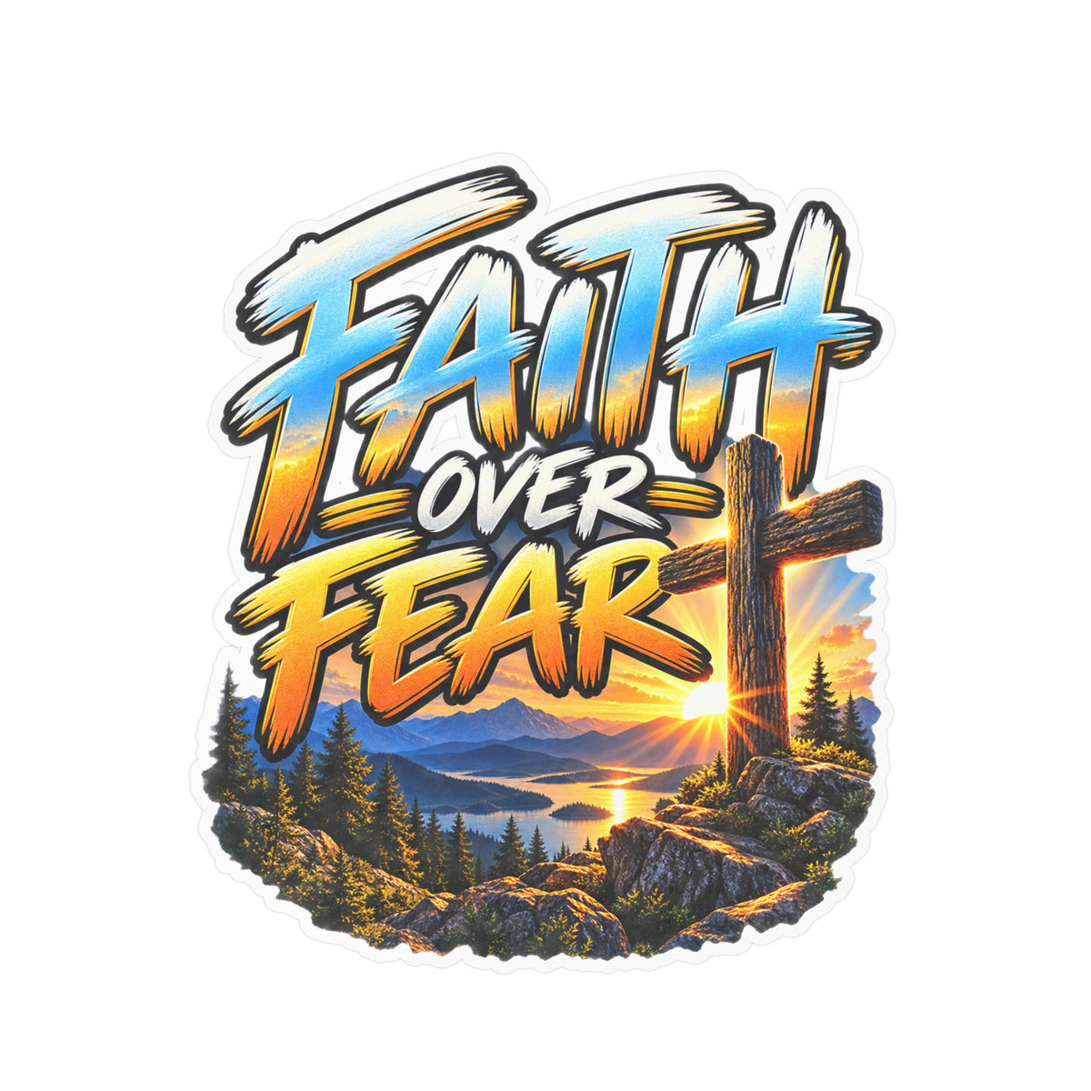 Faith Over Fear – Mountain Cross Christian Vinyl Sticker
