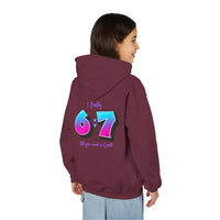 Back design - Youth Hoodie — 'I Timothy 6:7' Colorful Faith Graphic Hoodie (All You Need Is God)
