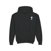 Youth Hoodie — "Strong & Courageous" Inspirational Christian Sweatshirt (Joshua 1:9)