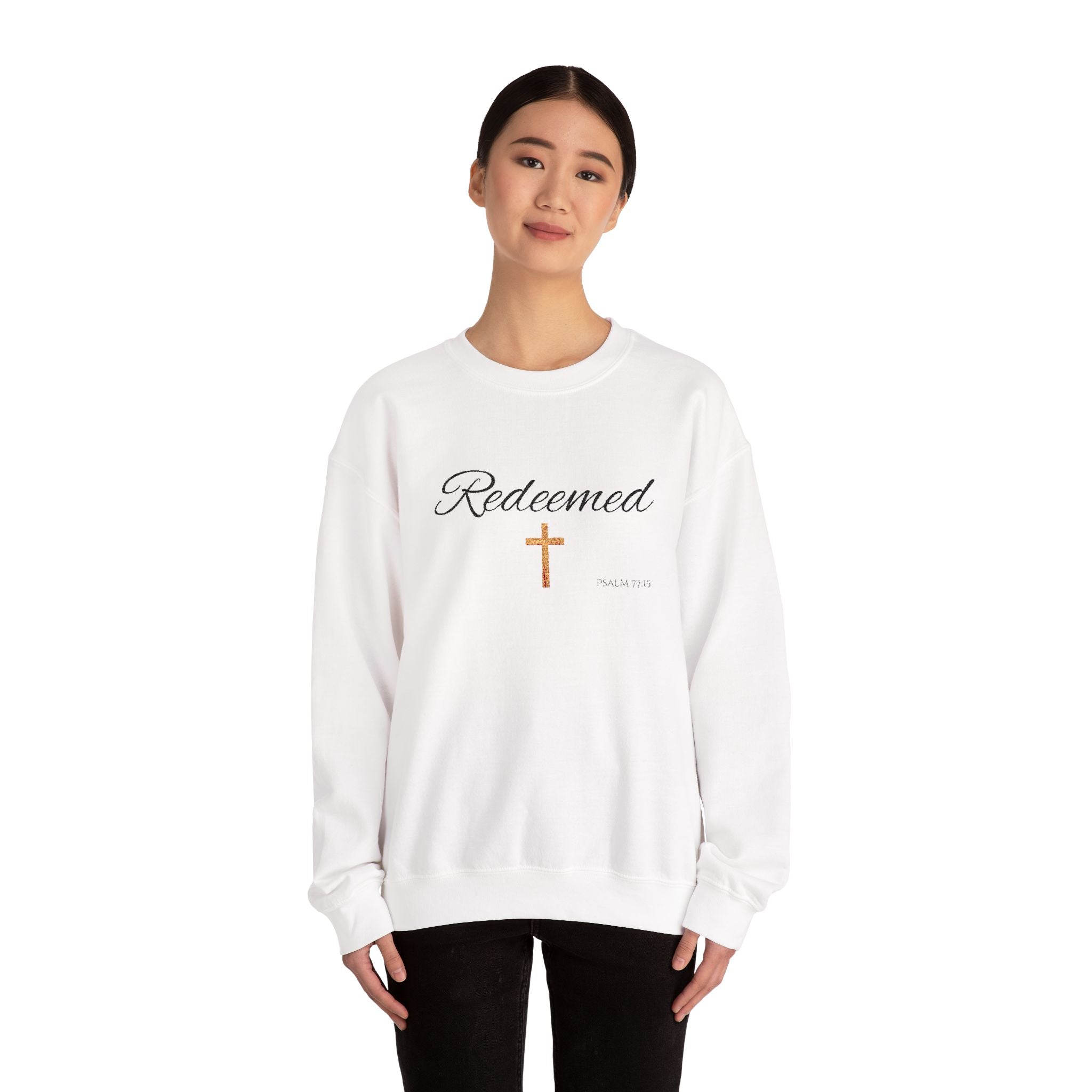 Embroidered Redeemed Psalm 77:15 Unisex Heavy Blend Crewneck Sweatshirt