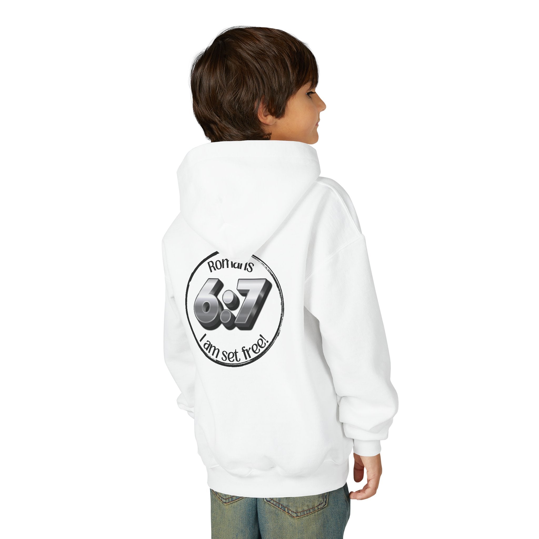 Youth Hoodie - Romans 6:7 'I Am Set Free' Christian Cross Sweatshirt Christian Hoodie for Boys