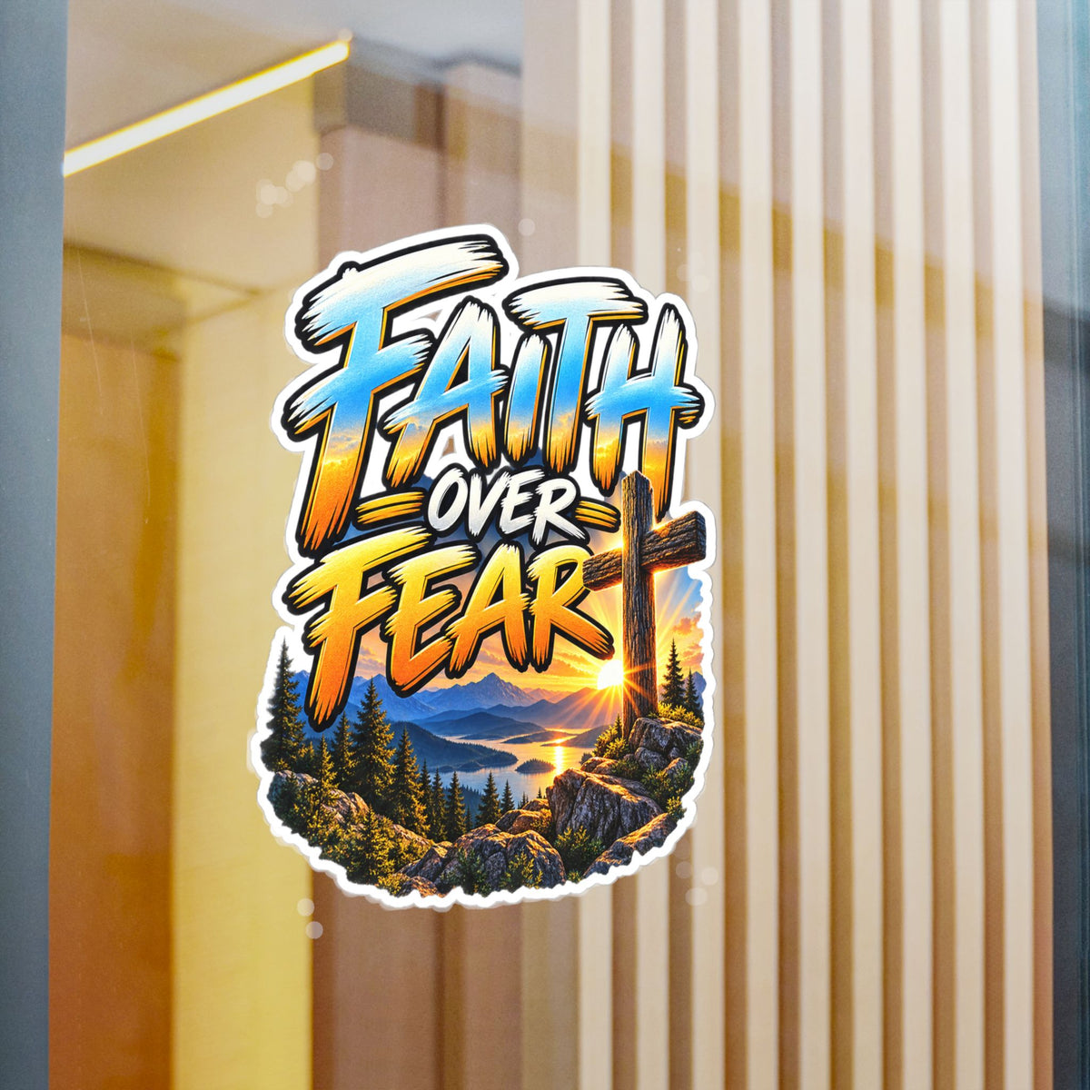 Faith Over Fear – Mountain Cross Christian Vinyl Sticker