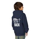 Youth Hoodie - "Jesus Has My Back" Cross Faith Graphic