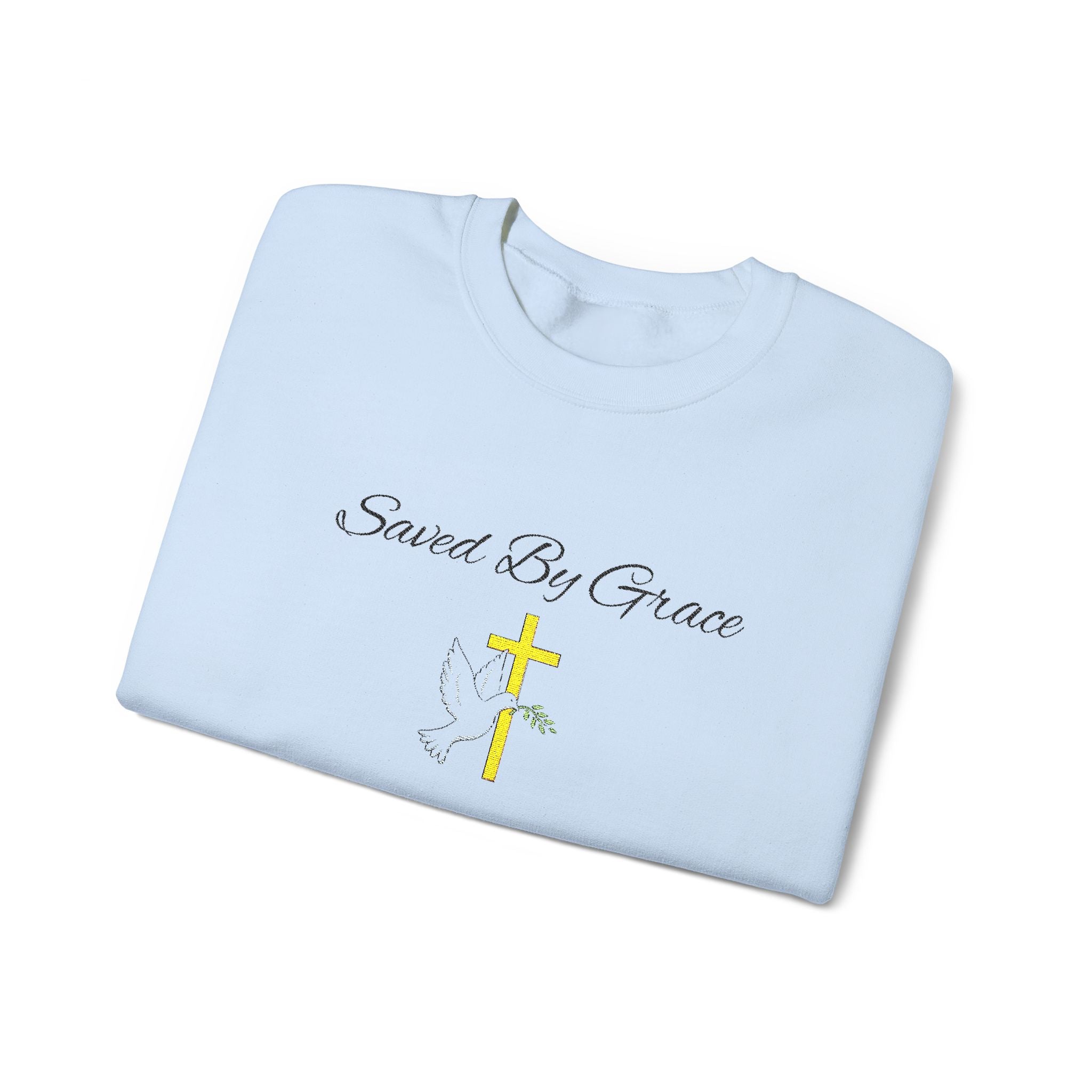 Embroidered Saved By Grace Ephesians 2:8-9 Unisex Heavy Blend Crewneck Sweatshirt