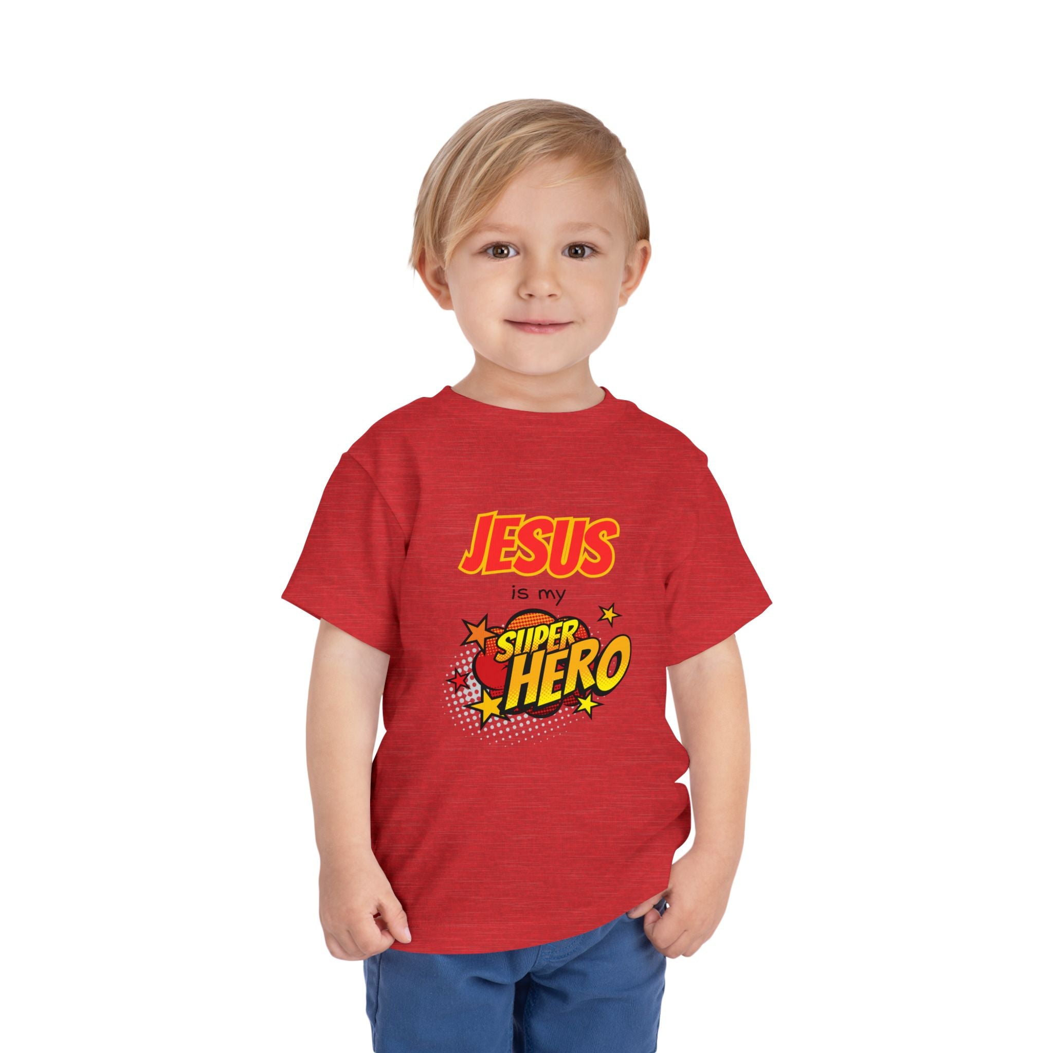 Toddler Tee - "Jesus Is My Superhero" Comic-Style Christian Shirt