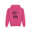 Youth Hoodie - "Jesus Has My Back" Cross Faith Graphic