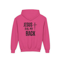 Youth Hoodie - "Jesus Has My Back" Cross Faith Graphic