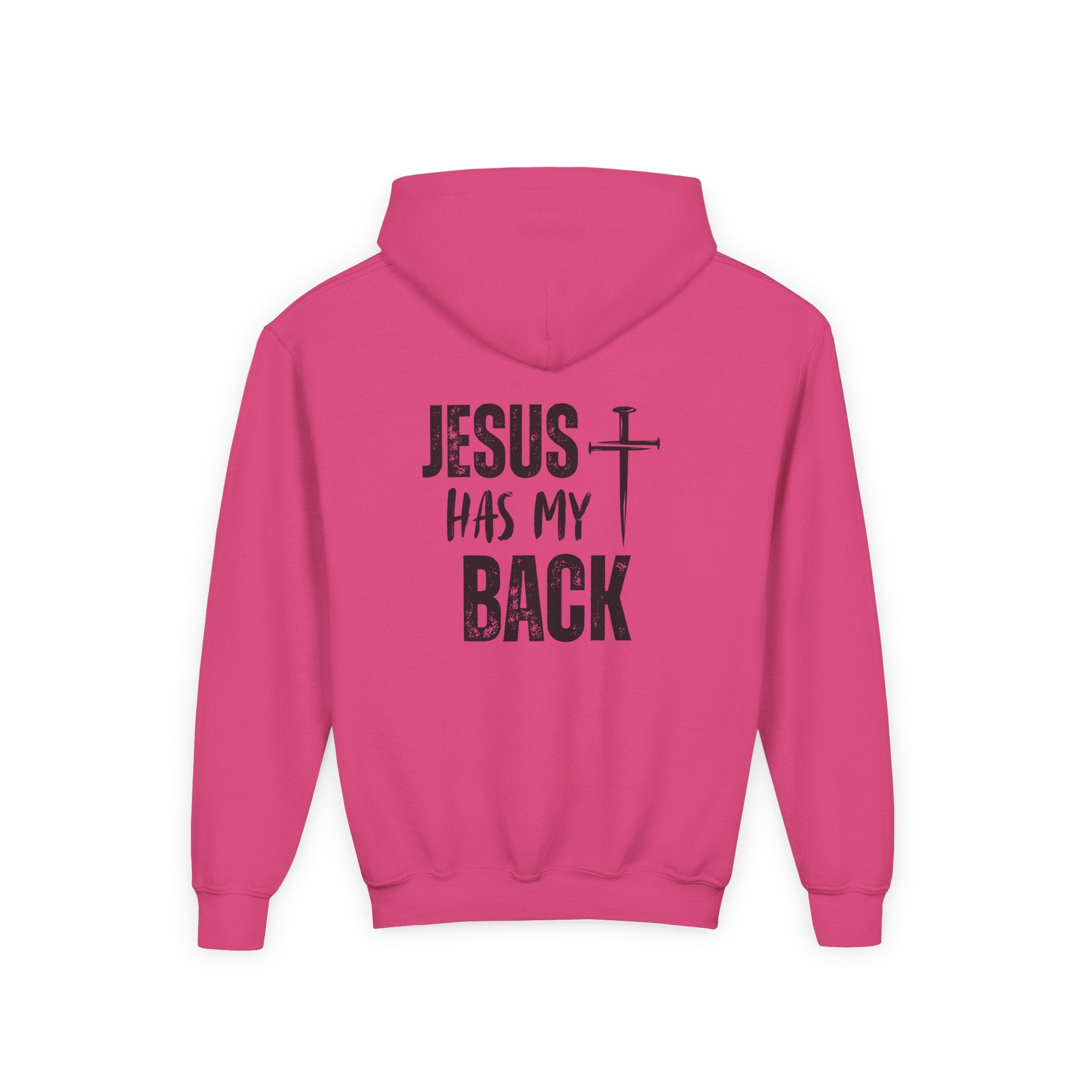 Youth Hoodie - "Jesus Has My Back" Cross Faith Graphic