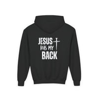 Youth Hoodie - "Jesus Has My Back" Cross Faith Graphic