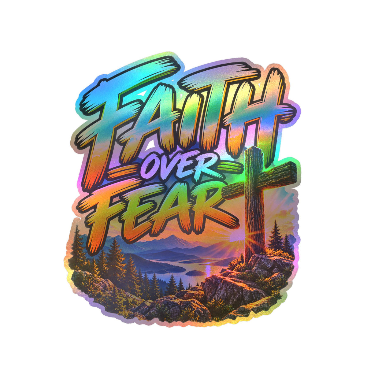 Faith Over Fear – Mountain Cross Christian Vinyl Sticker
