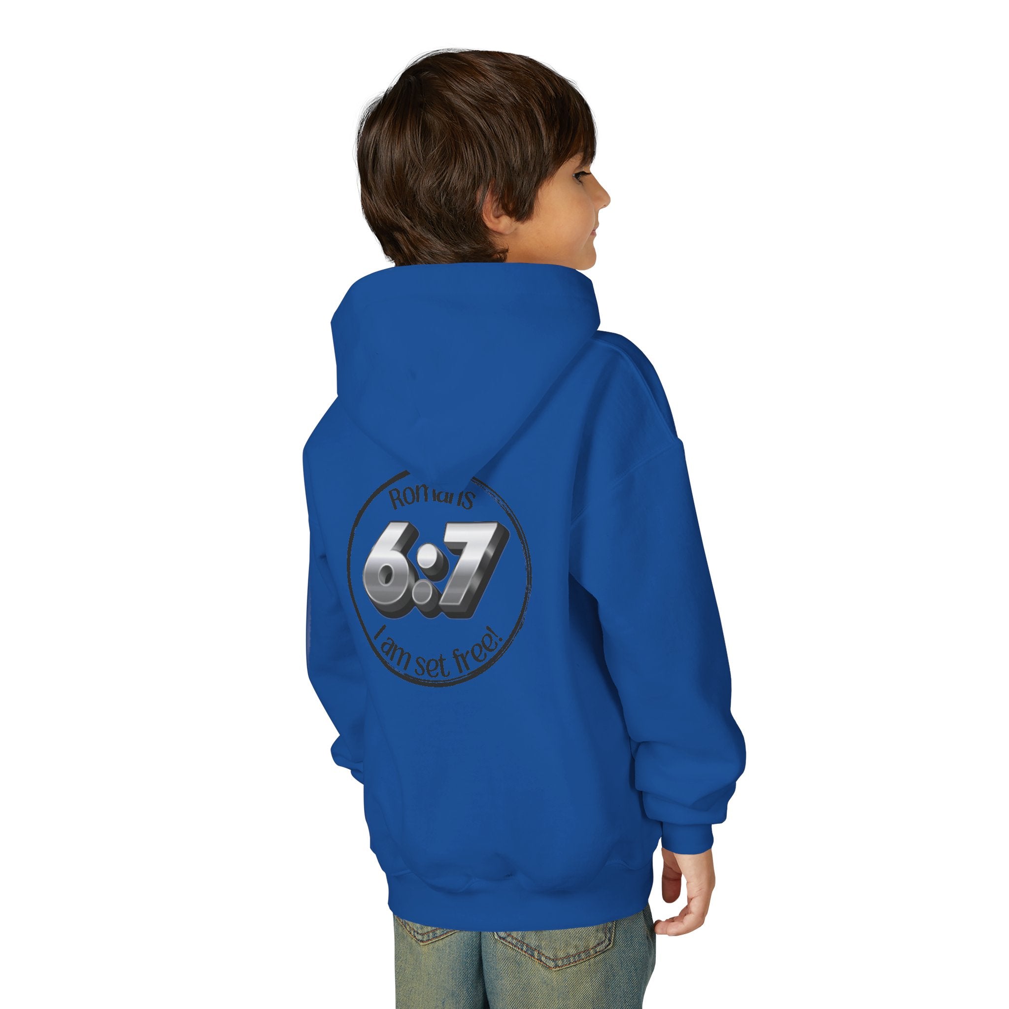Youth Hoodie - Romans 6:7 'I Am Set Free' Christian Cross Sweatshirt Christian Hoodie for Boys