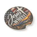 Jesus Take the Wheel – Patriotic Mountain Christian Car Coaster