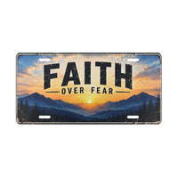 Faith Over Fear Christian Vanity Plate – Sunrise Mountains