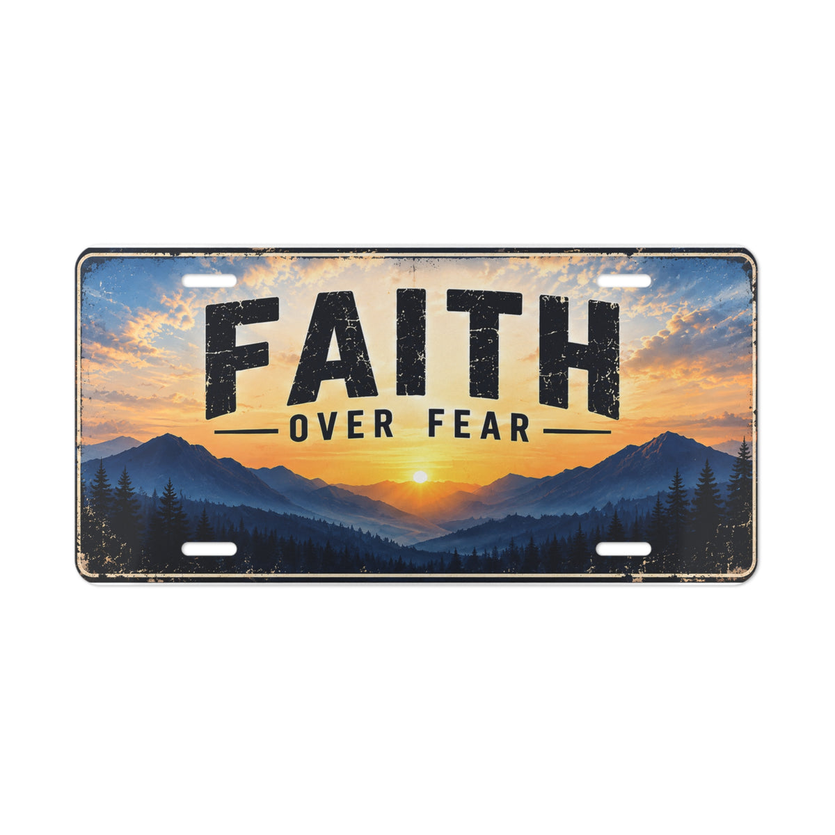 Faith Over Fear Christian Vanity Plate – Sunrise Mountains