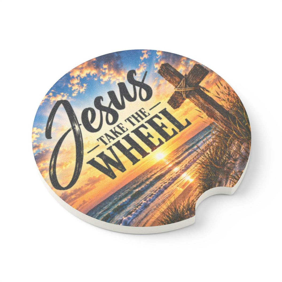 Jesus Take the Wheel – Beach Sunrise Christian Car Coaster