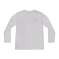 Back design - Youth Long Sleeve Tee — 1 Timothy 6:7 Faith Shirt