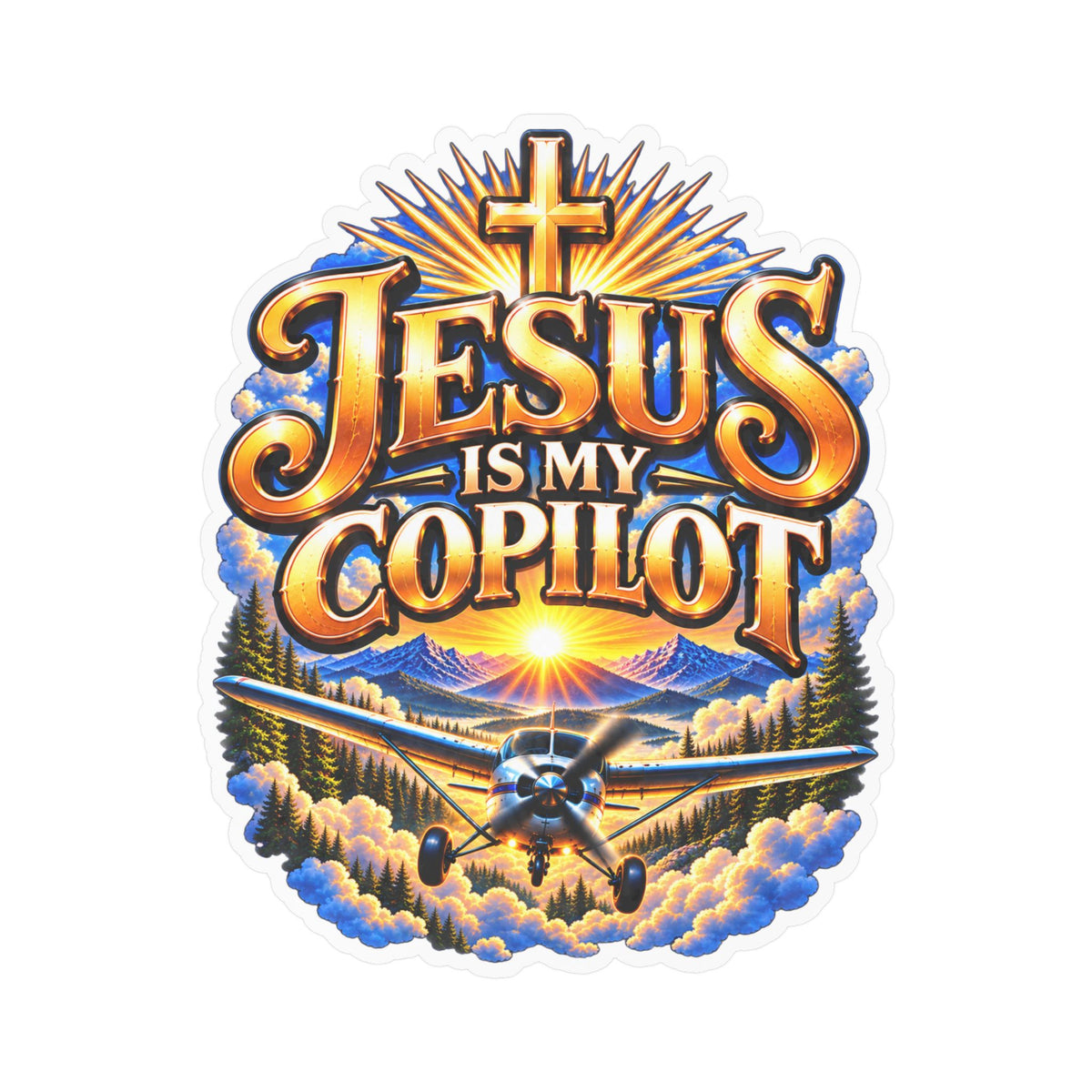 Jesus Is My Copilot – Cross & Airplane Christian Vinyl Sticker