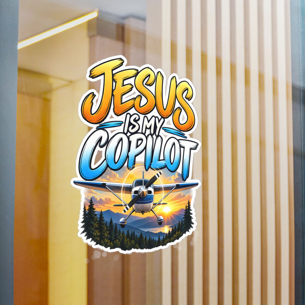 Jesus Is My Copilot – Mountain Sunset Christian Vinyl Sticker