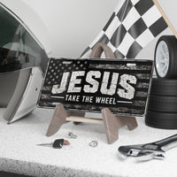 Jesus Take the Wheel Christian Vanity Plate – Distressed Flag