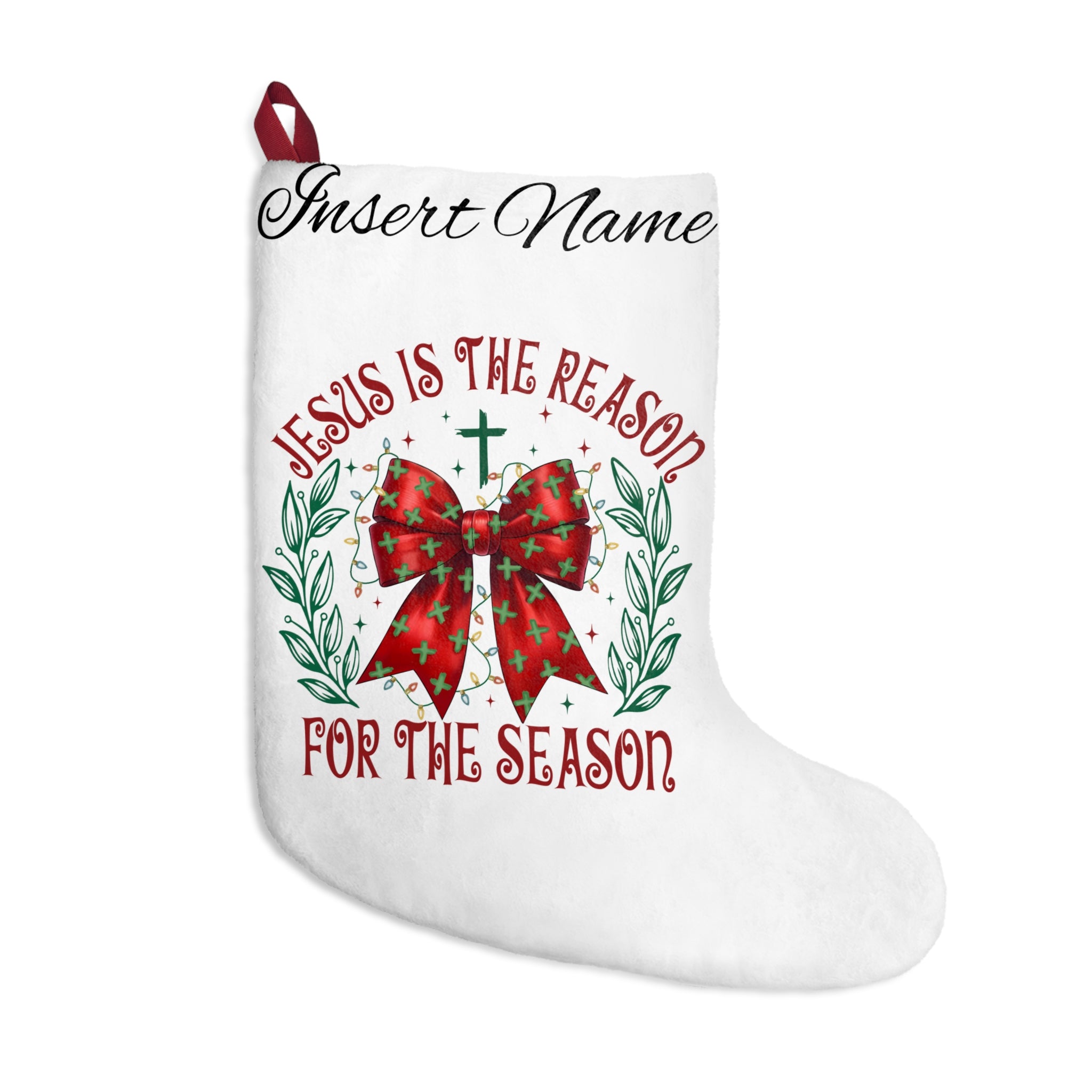 Personalized "Jesus Is The Reason for the Season" Christmas Stocking – Custom Name Holiday Stocking (e.g., Sarah)