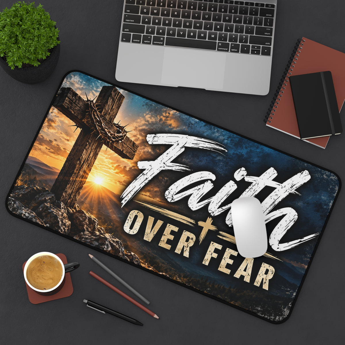 Faith Over Fear Christian Desk Mat