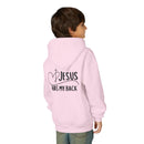 Youth Hoodie — "Jesus Has My Back" Christian Heart Cross Sweatshirt