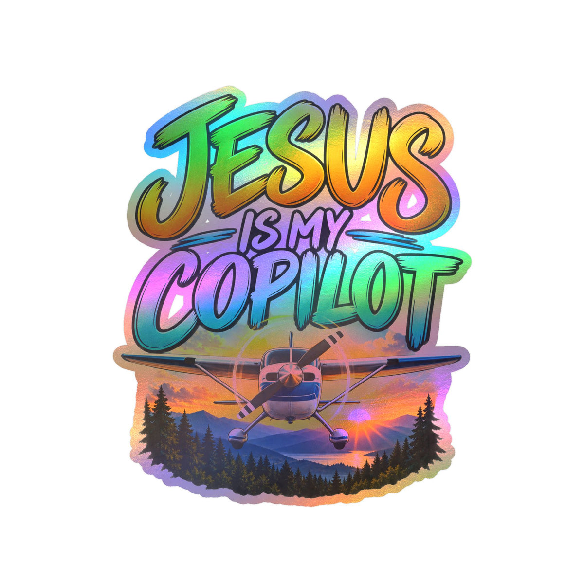 Jesus Is My Copilot – Mountain Sunset Christian Vinyl Sticker