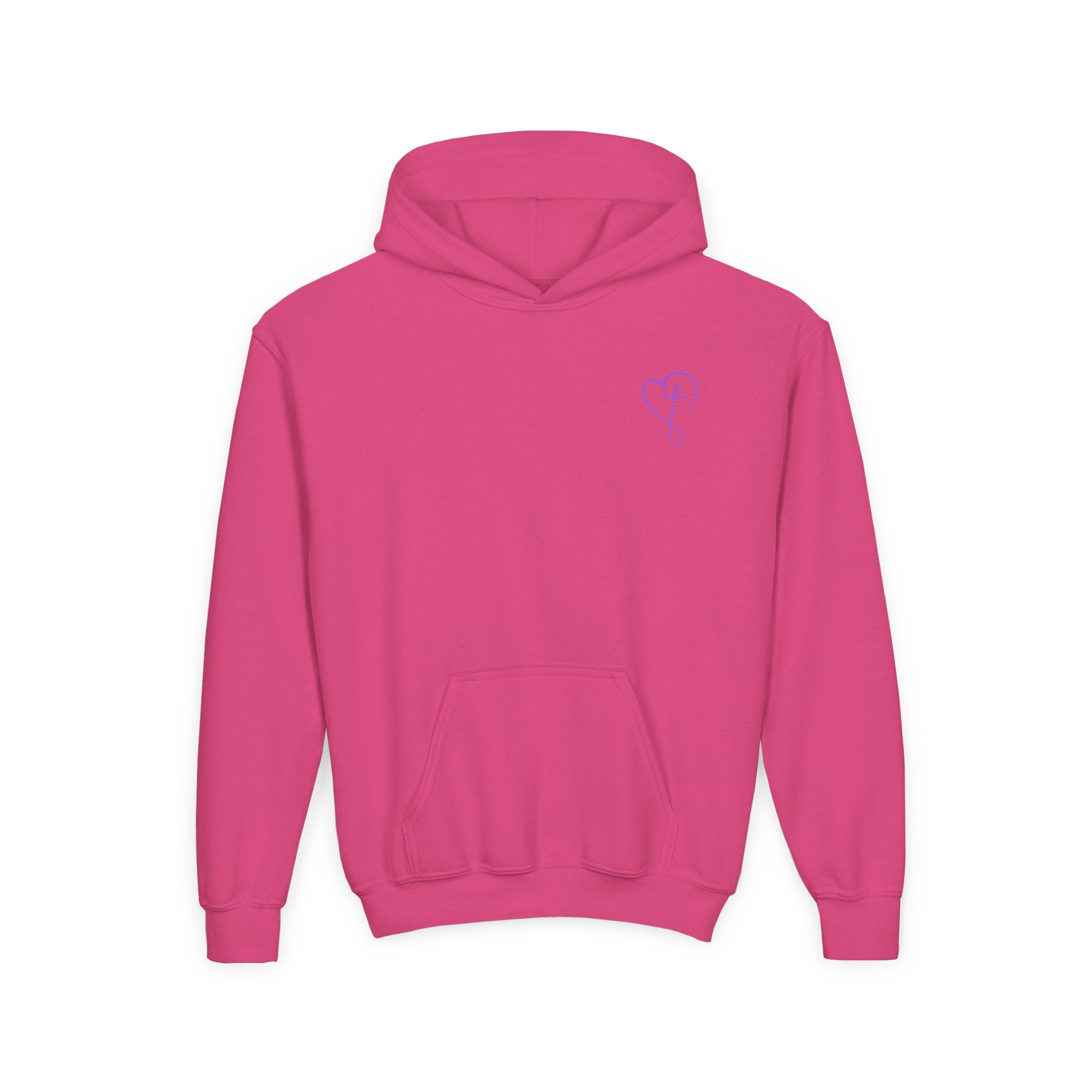 Back design - Youth Hoodie — 'I Timothy 6:7' Colorful Faith Graphic Hoodie (All You Need Is God)