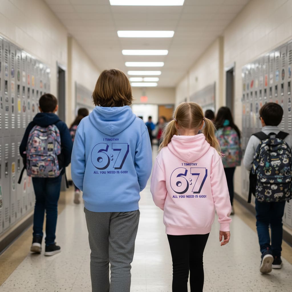 Youth Hoodie — "6:7" 1 Timothy Faith Hoodie, "All You Need Is God" Christian Sweatshirt