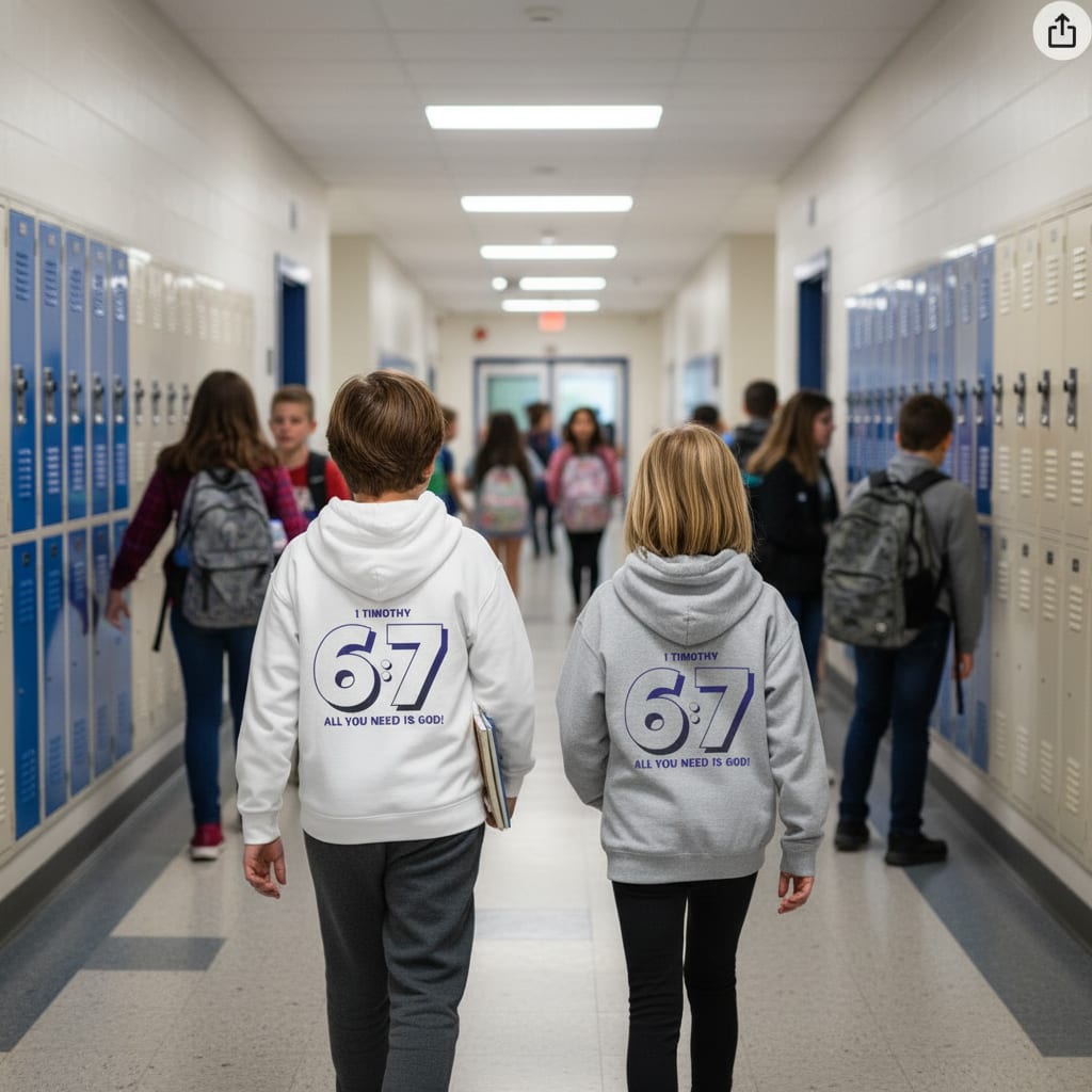 Youth Hoodie — "6:7" 1 Timothy Faith Hoodie, "All You Need Is God" Christian Sweatshirt