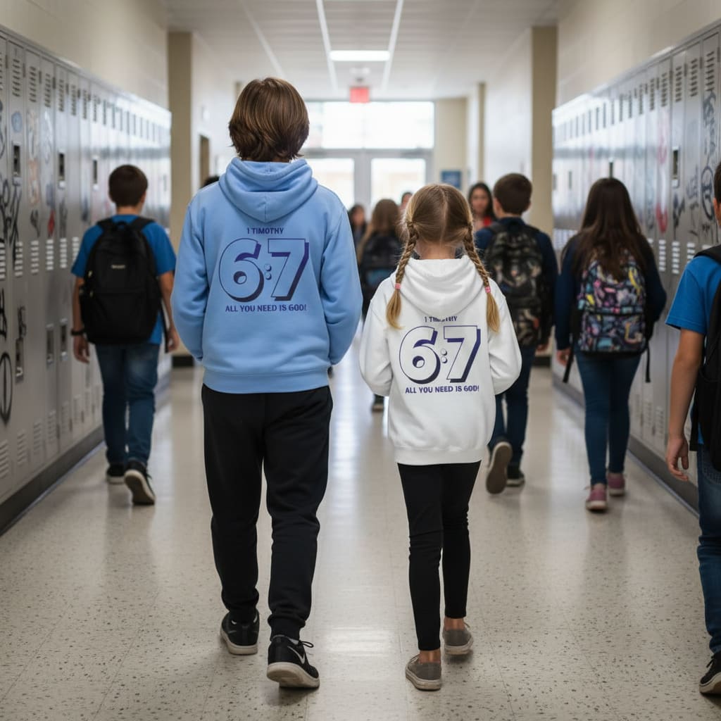 Youth Hoodie — "6:7" 1 Timothy Faith Hoodie, "All You Need Is God" Christian Sweatshirt