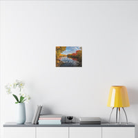 He Leads Me Beside Still Waters Matte Canvas Wall Art — Psalm 23:2 Autumn River Religious Decor