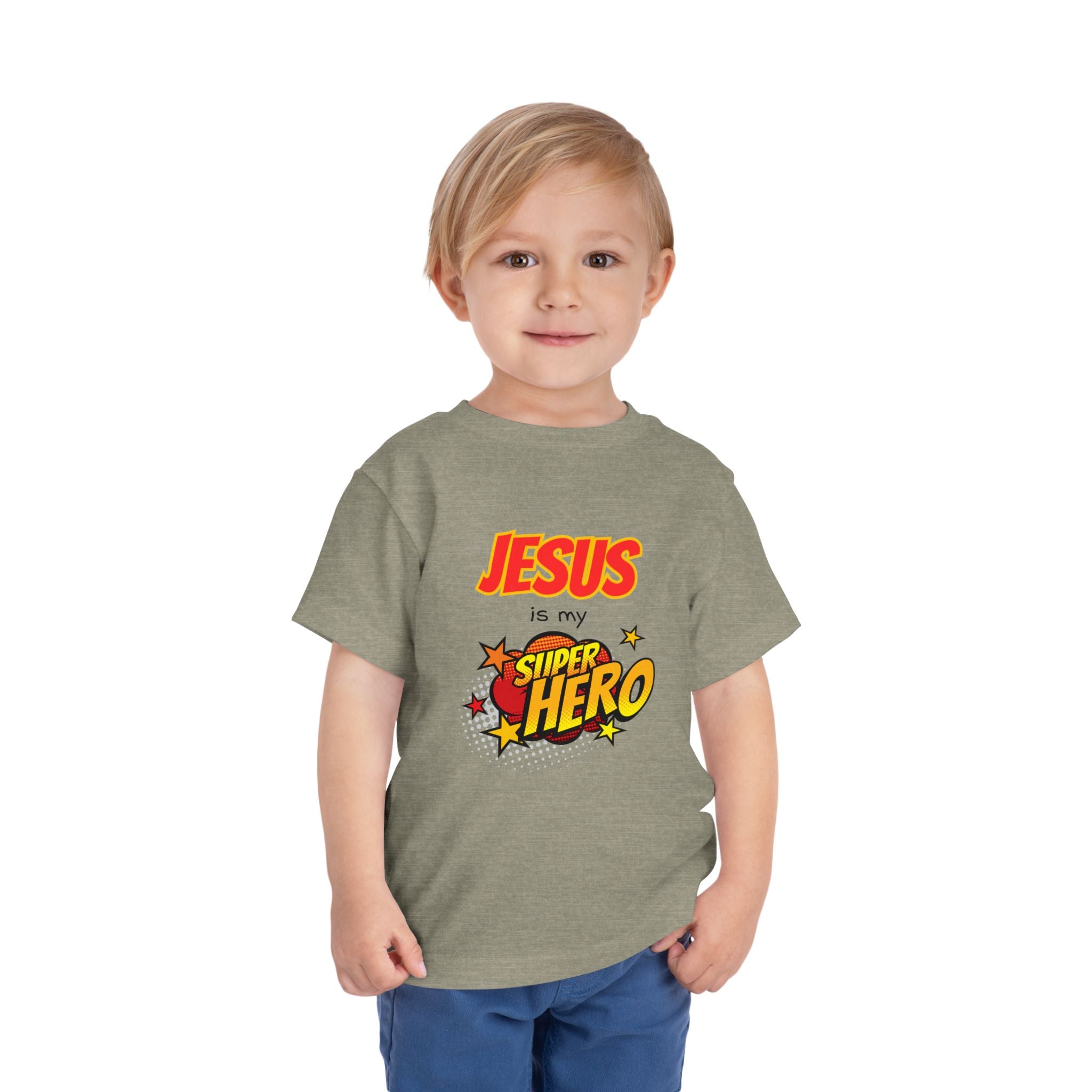 Toddler Tee - "Jesus Is My Superhero" Comic-Style Christian Shirt