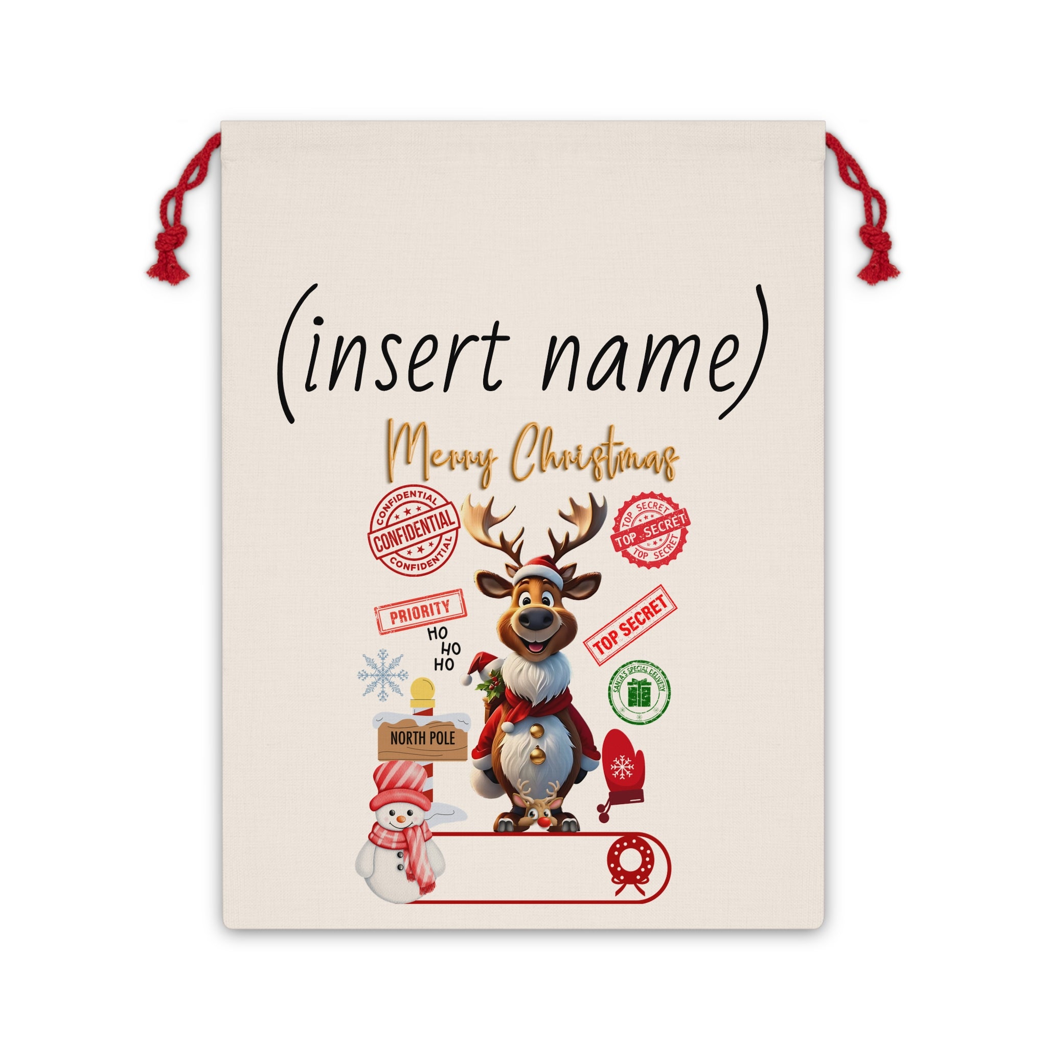 (Personalized) North Pole 'Reindeer Top Secret Special Delivery' Christmas Gift Bag