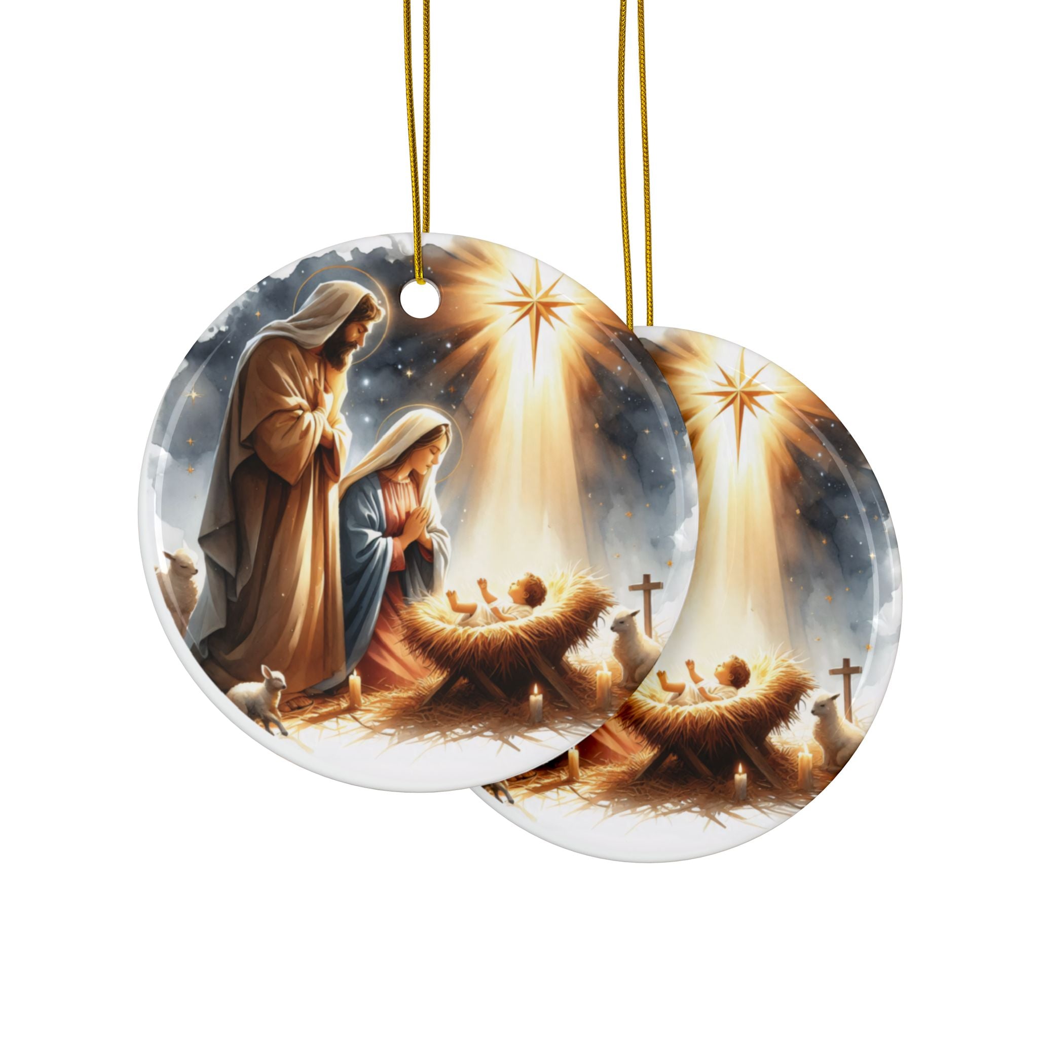 Ceramic Ornament — "Joseph Mary and Jesus" Nativity Christmas Tree Decoration