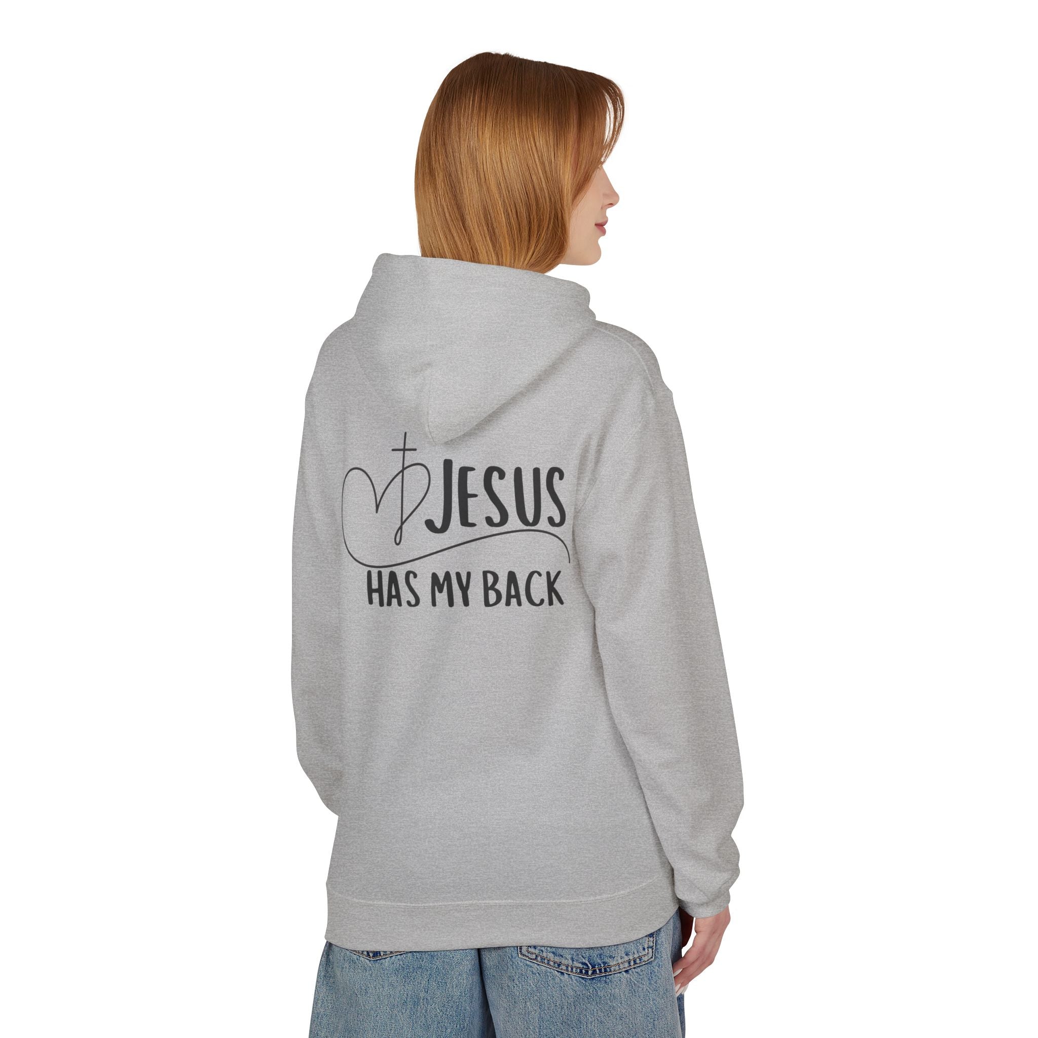Jesus Has My Back Fleece Hoodie, Cozy Unisex Sweatshirt, Faith-Based Apparel, Perfect Gift for Christians