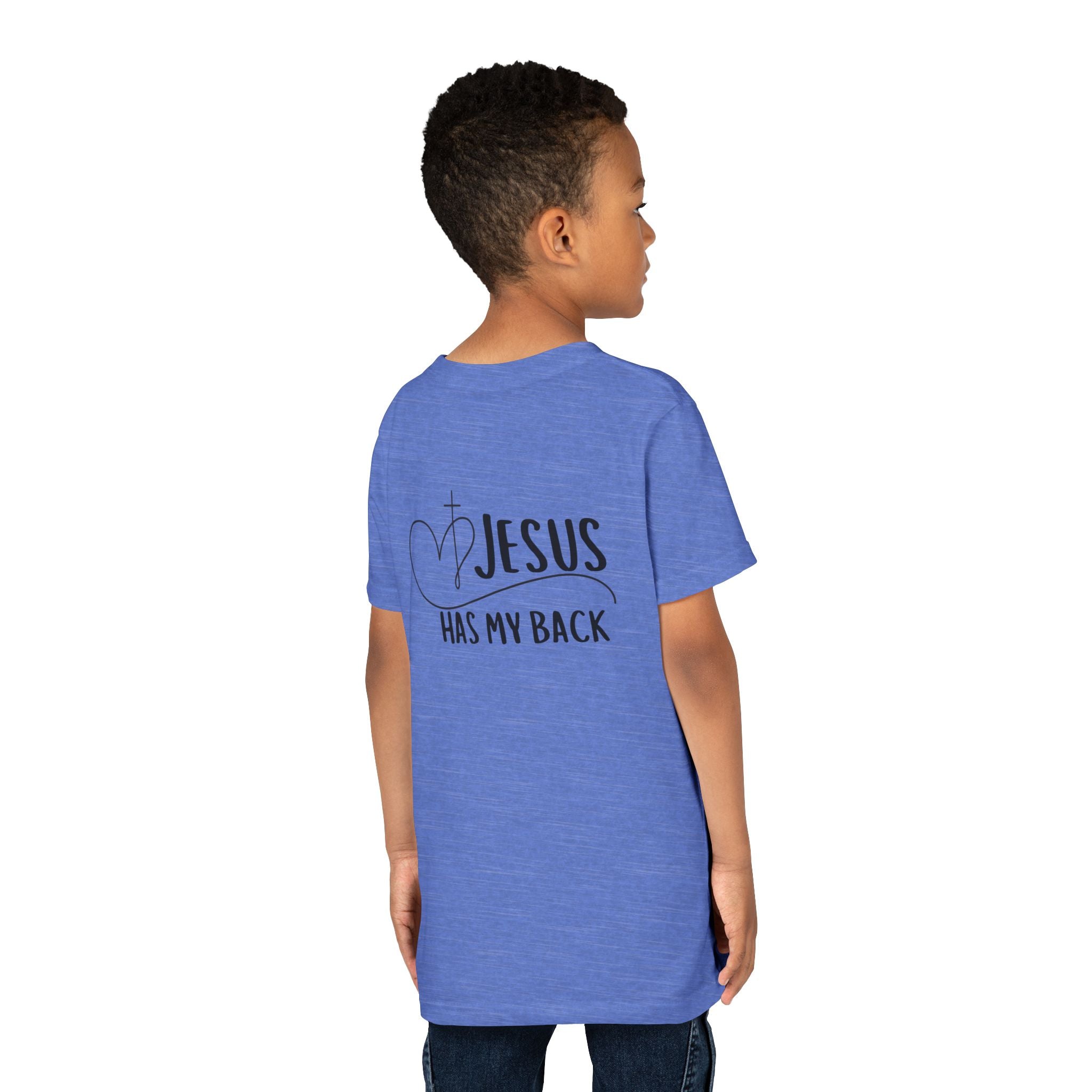 Back design - Youth Tee - "Jesus Has My Back" Christian Faith Shirt