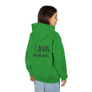 Youth Hoodie — "Jesus Has My Back" Christian Heart Cross Sweatshirt