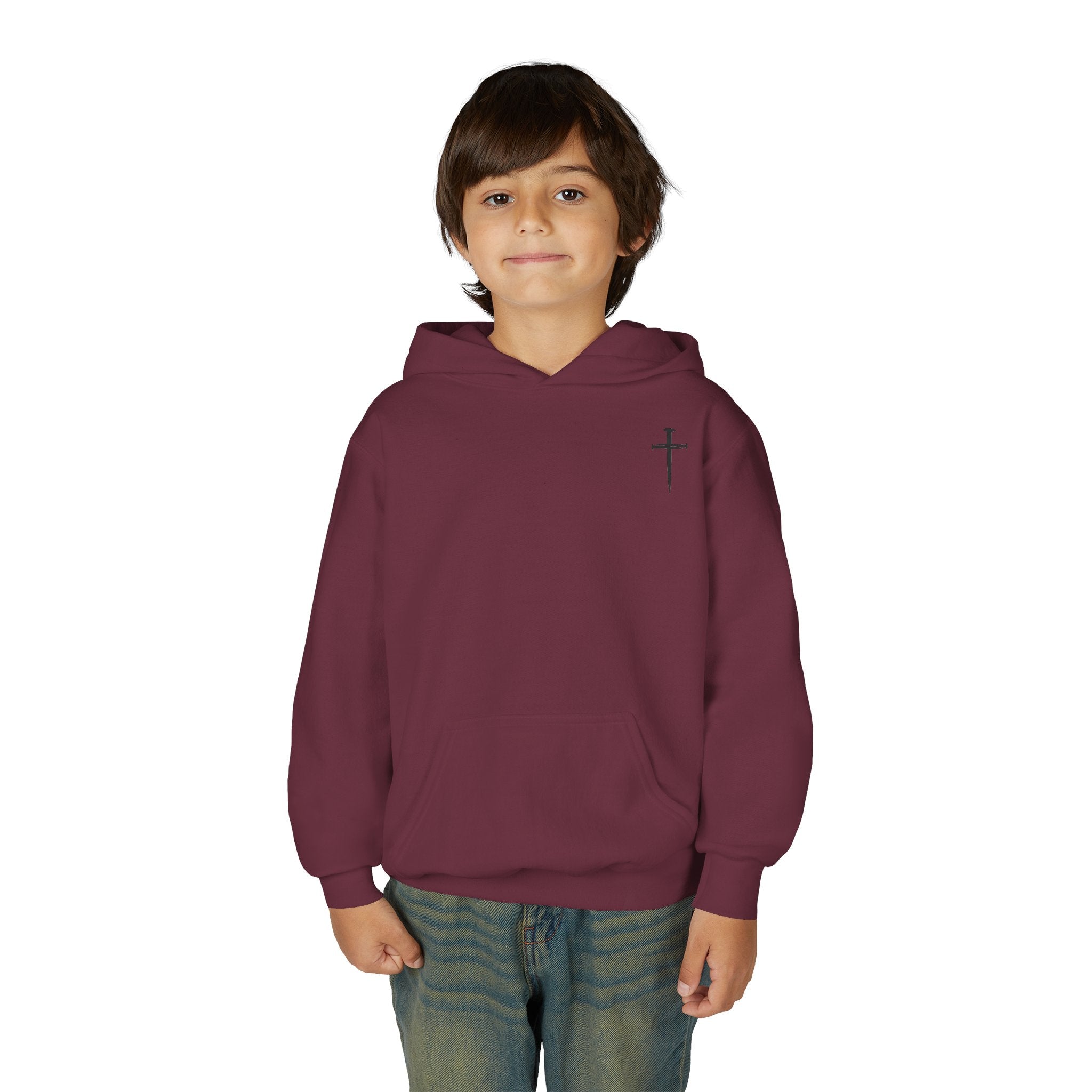 Youth Hoodie - "Jesus Has My Back" Cross Faith Graphic