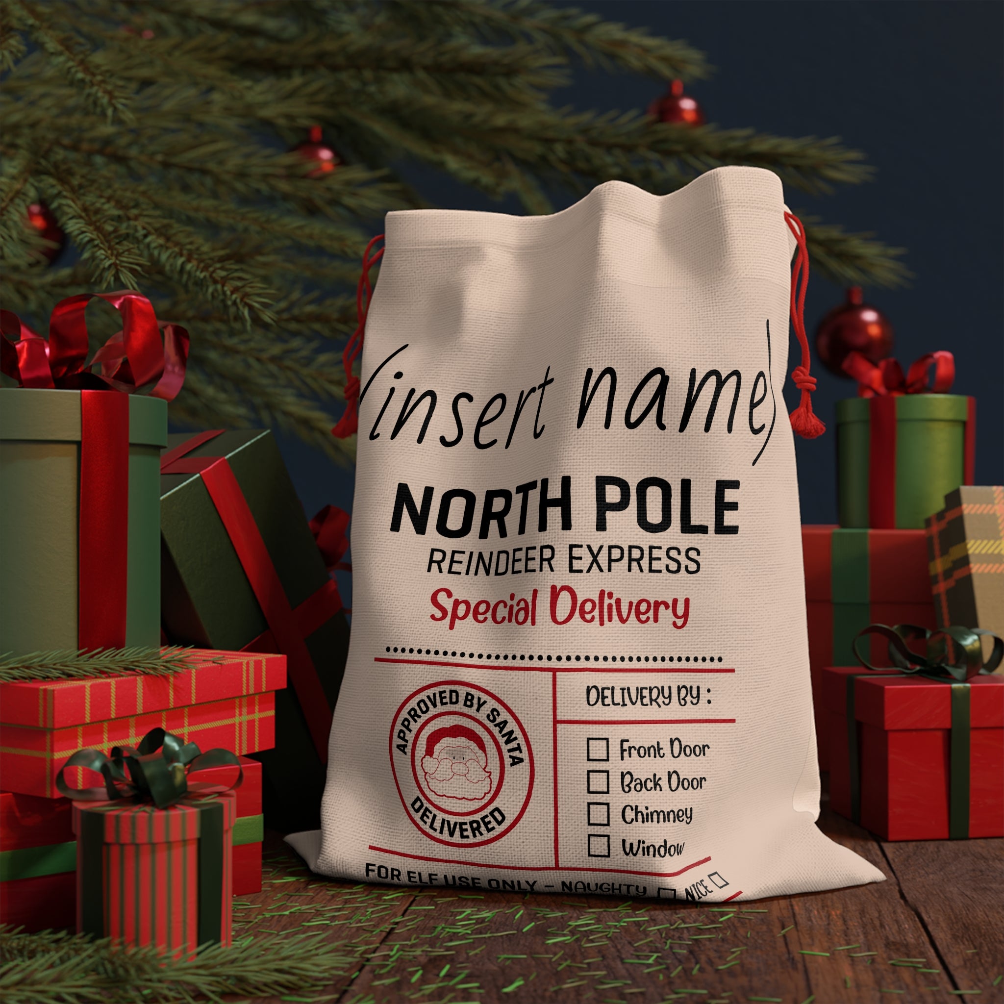 (Personalized) North Pole 'Reindeer Express' Christmas Gift Bag