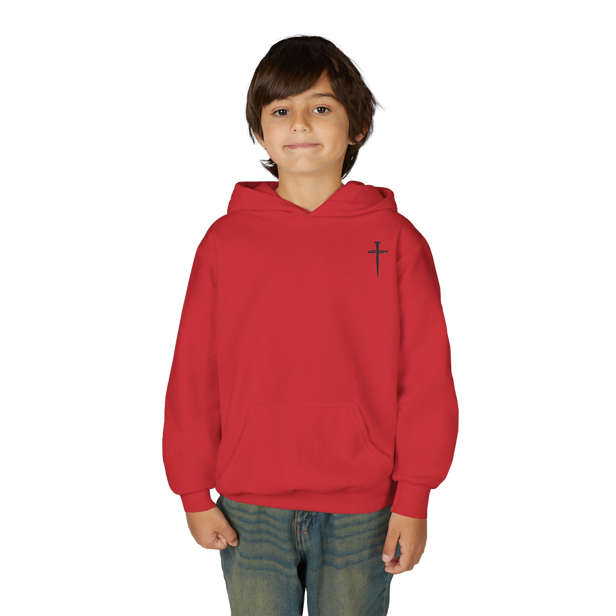 Youth Hoodie - "Jesus Has My Back" Cross Faith Graphic