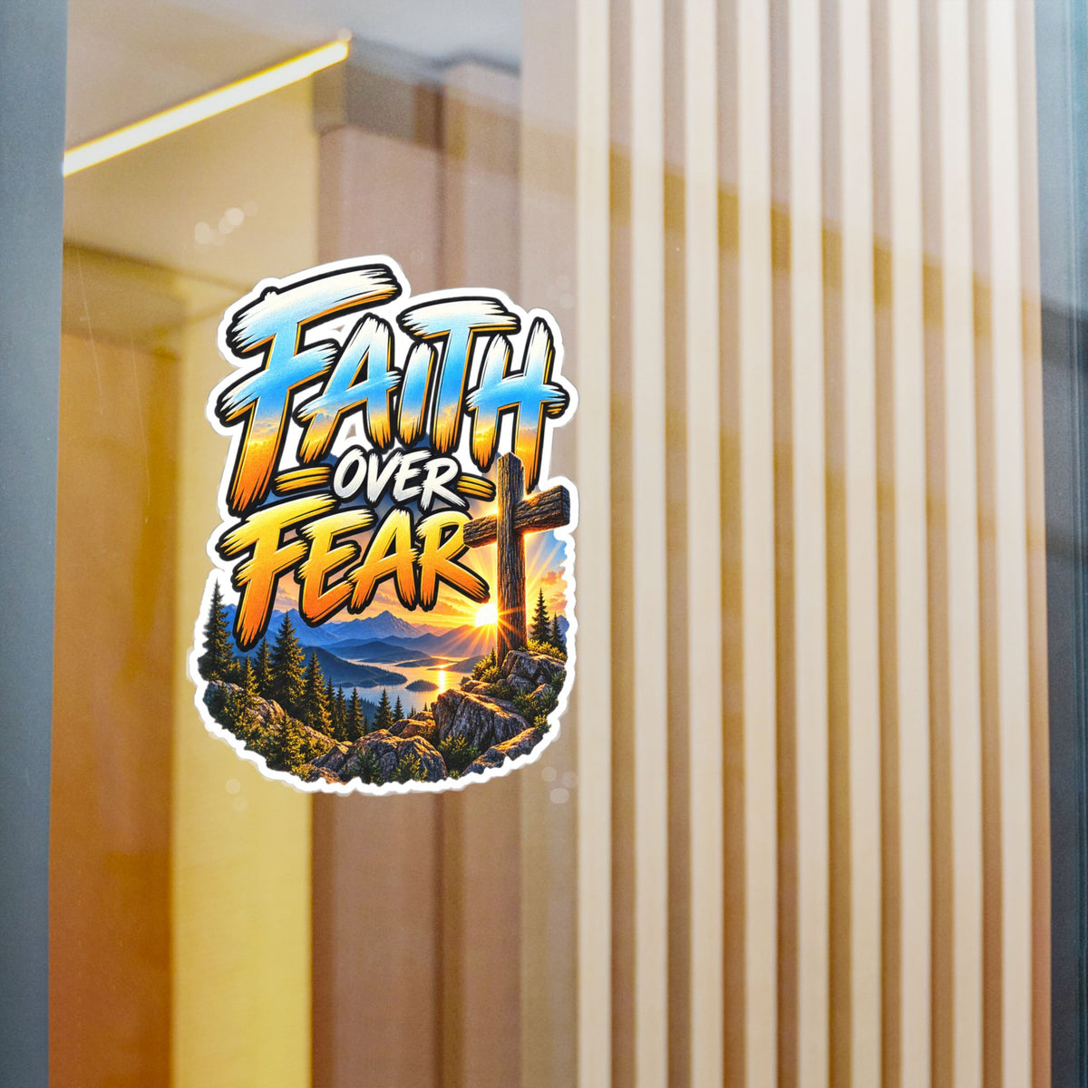 Faith Over Fear – Mountain Cross Christian Vinyl Sticker