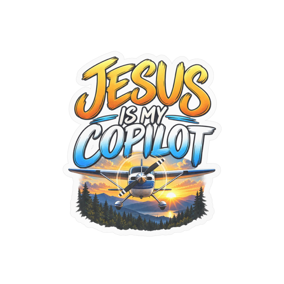 Jesus Is My Copilot – Mountain Sunset Christian Vinyl Sticker