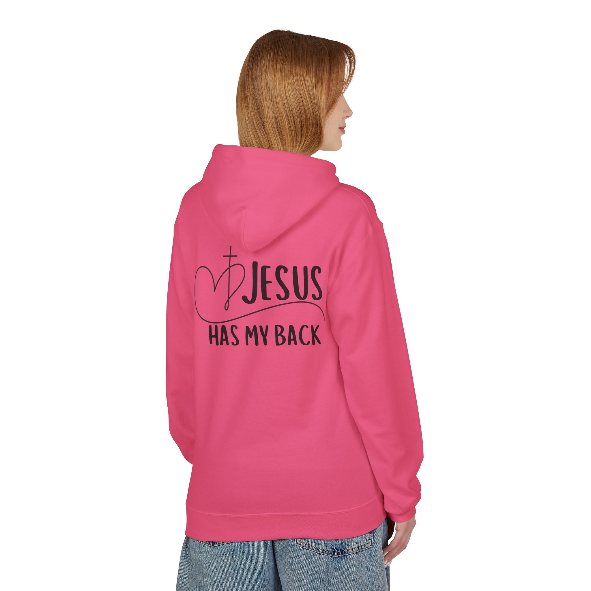 Jesus Has My Back Fleece Hoodie, Cozy Unisex Sweatshirt, Faith-Based Apparel, Perfect Gift for Christians