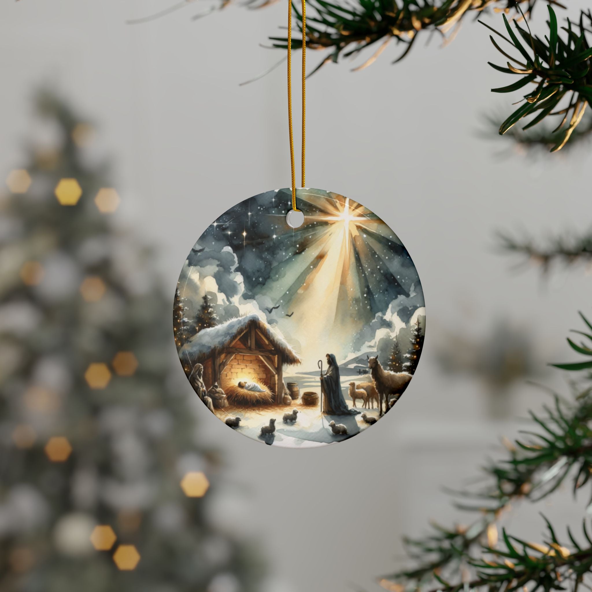 Ceramic Ornament — "Jesus In The Manger" Nativity Christmas Tree Decoration