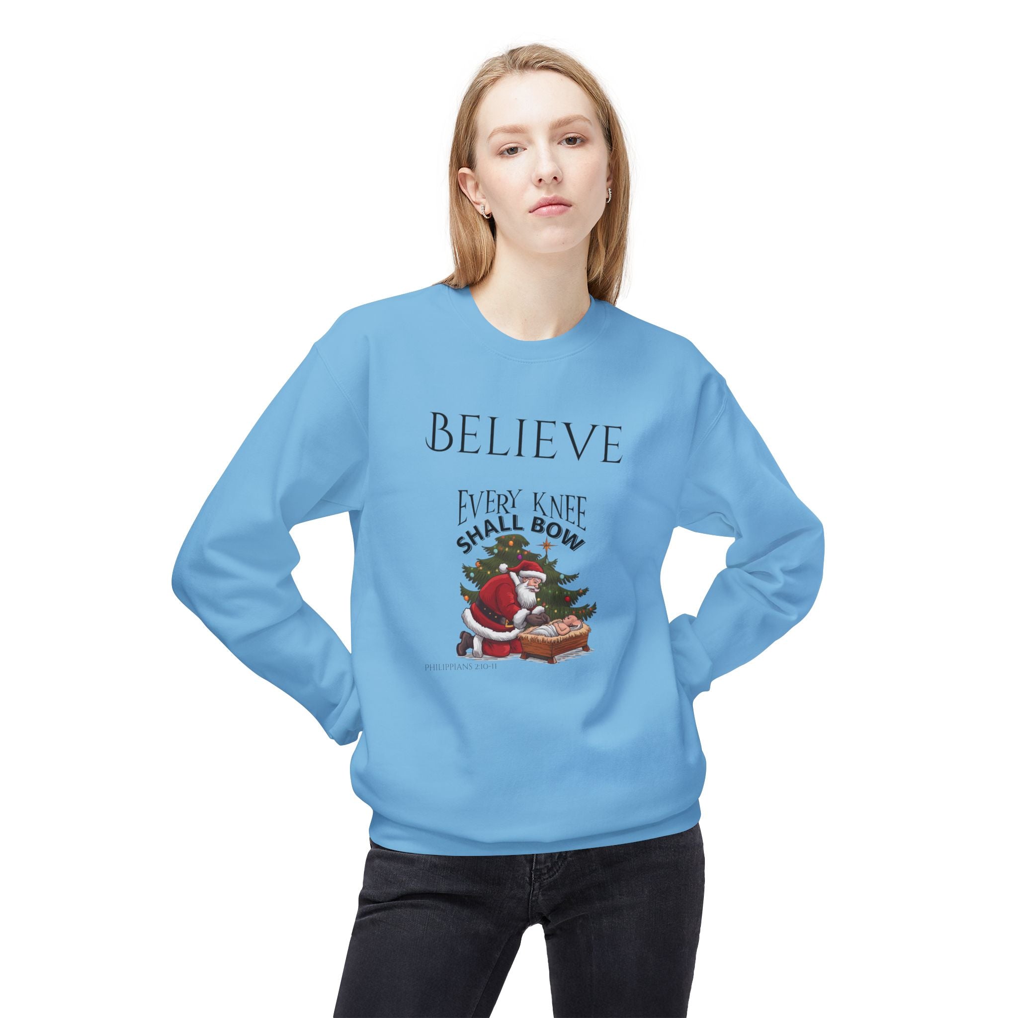 Believe Every Knee Shall Bow Christmas Sweatshirt - Christian Sweatshirts for Women Men - Christmas Sweatshirts for Christians  - Faith Christmas Sweatshirts